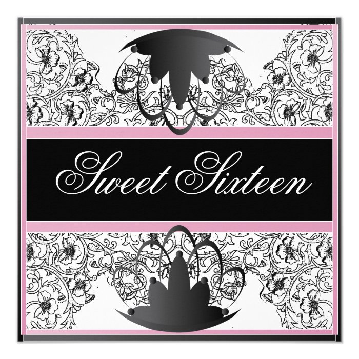 Sweet 16 Royal Ribbon Black White Pink Invitation