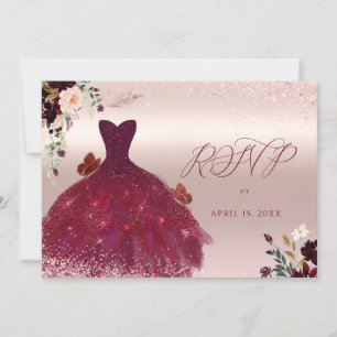 Sweet 16 RSVP Blush Burgundy Watercolor Flowers Invitation
