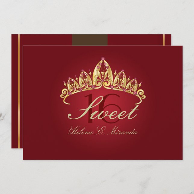SWEET 16/RUBY TIARA invitations/DIY color+fonts Invitation (Front/Back)