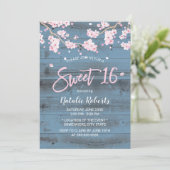 Sweet 16 Rustic Cherry Blossom Flowers Dusty Blue Invitation (Standing Front)
