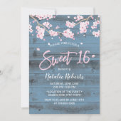 Sweet 16 Rustic Cherry Blossom Flowers Dusty Blue Invitation (Front)