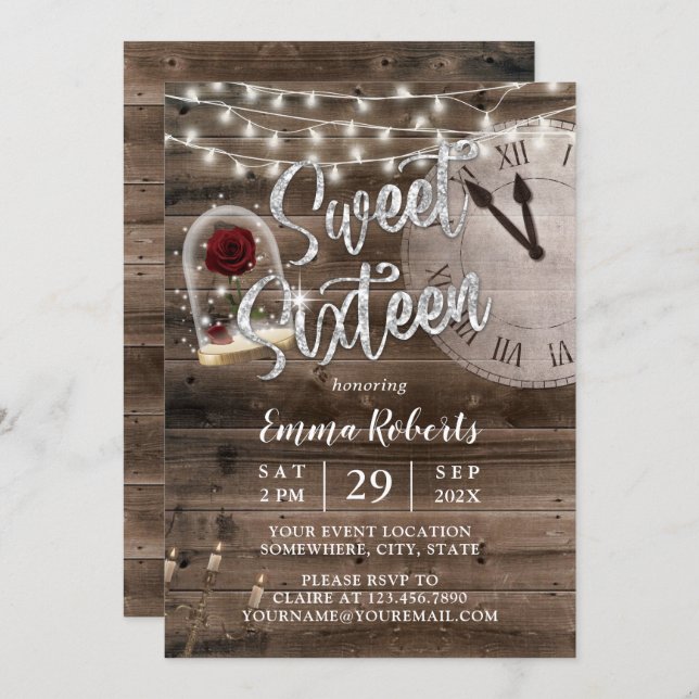 Sweet 16 Rustic Fairytale Barn Wood Birthday Party Invitation (Front/Back)