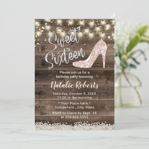 Sweet 16 Rustic Floral Barn Wood Modern Birthday Invitation