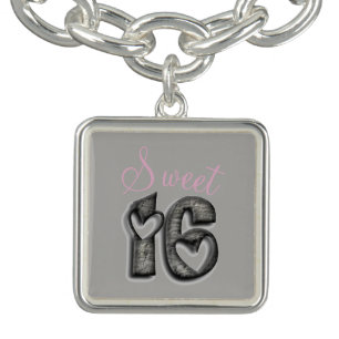 Sweet 16 Rustic Number Sixteen 16th Birthday Bracelet