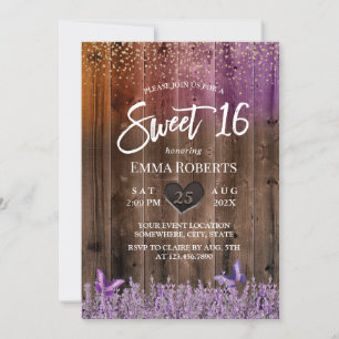 Sweet 16 Rustic Purple Lavender Flower Barn Wood Invitation
