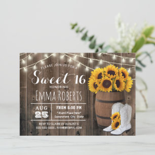 Sweet 16 Rustic Sunflower Barrel Country Cowgirl Invitation