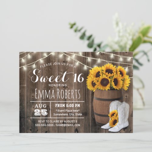 Sweet 16 Rustic Sunflower Barrel Country Cowgirl Invitation
