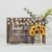 Sweet 16 Rustic Sunflower Floral Jar Barn Wood Invitation (Standing Front)