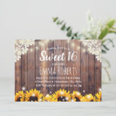Sweet 16 Rustic Sunflowers & String Lights Invitation (Standing Front)