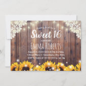Sweet 16 Rustic Sunflowers & String Lights Invitation (Front)