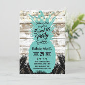 Sweet 16 Rustic Tropical Beach Teal Pineapple Invitation (Standing Front)