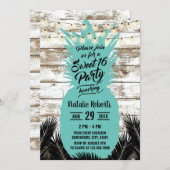 Sweet 16 Rustic Tropical Beach Teal Pineapple Invitation (Front/Back)