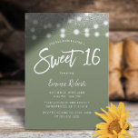 Sweet 16 Sage Green Silver Glitter Birthday Invitation<br><div class="desc">Sweet 16 Modern Sage Green Silver Glitter String Lights Invitations.</div>