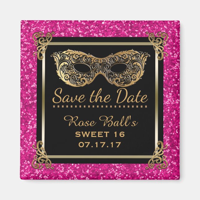Sweet 16 Save the Date 16th Birthday Pink Gold Magnet (Front)