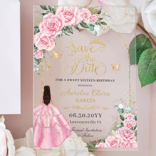 Sweet 16 Save the Date Pink Roses Floral Princess