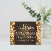 Sweet 16 "Save The Date" Sparkling Lights Gold Announcement Postcard (Standing Front)