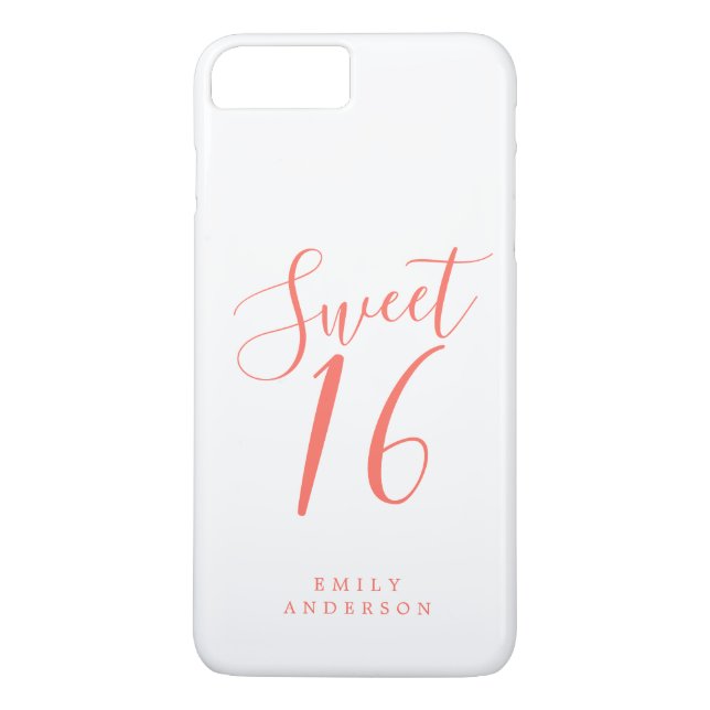 Sweet 16 Script Coral White 16th Birthday Case-Mate iPhone Case (Back)