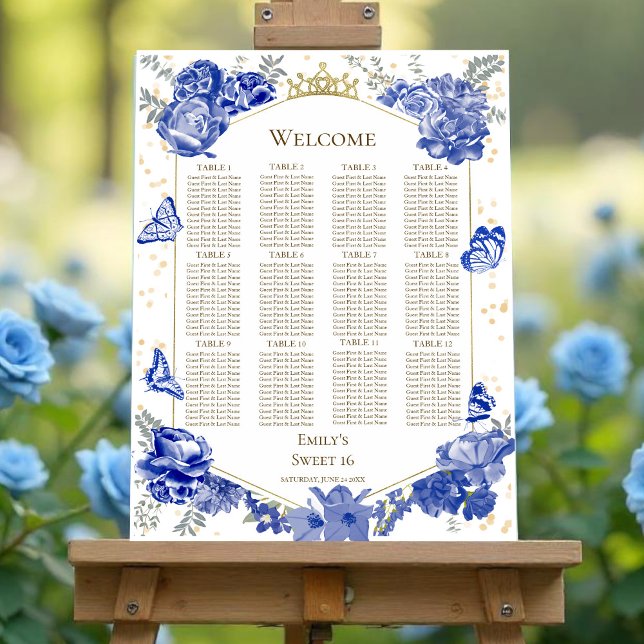 Sweet 16 Seating Chart Sign Blue Butterflys (Creator Uploaded)