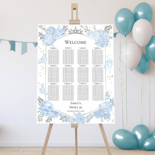 Sweet 16 Seating Chart Sign Dusty Blue Butterflys
