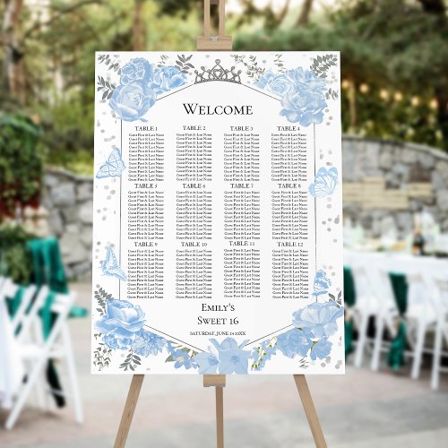 Sweet 16 Seating Chart Sign Dusty Blue Butterflys