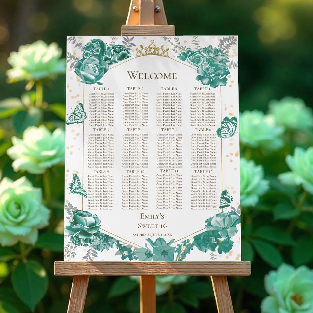 Sweet 16 Seating Chart Sign Green Butterflys (Creator Uploaded)