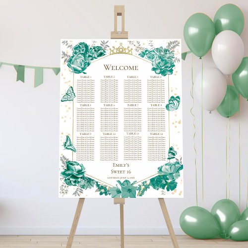 Sweet 16 Seating Chart Sign Green Butterflys