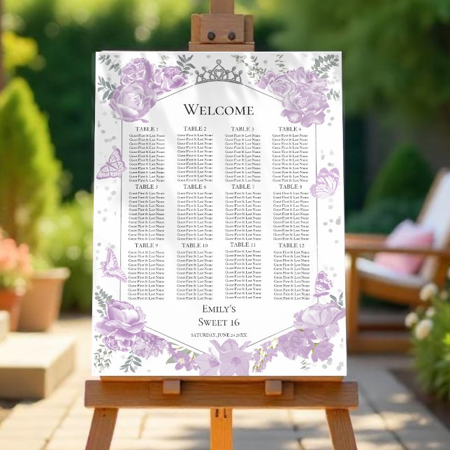 Sweet 16 Seating Chart Sign Lavender Butterflys (Creator Uploaded)