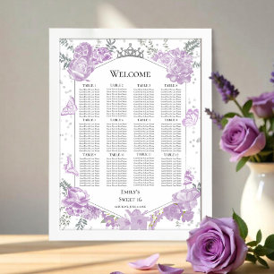 Sweet 16 Seating Chart Sign Lavender Butterflys