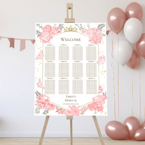 Sweet 16 Seating Chart Sign Pink Butterflys 