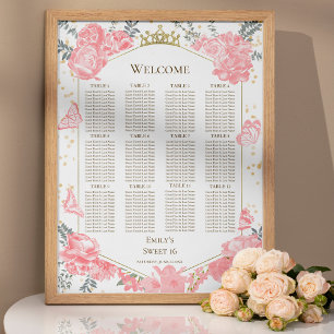 Sweet 16 Seating Chart Sign Pink Butterflys