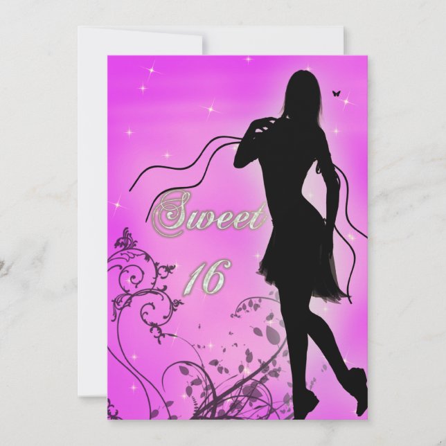 Sweet 16 Silhouette Birthday Invitation (Front)