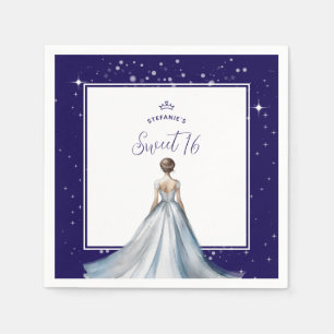 Sweet 16 Silver Ball Gown Dress Navy Blue Birthday Napkins