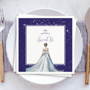 Sweet 16 Silver Ball Gown Dress Navy Blue Birthday Napkins