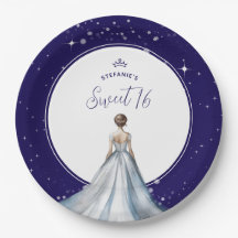 Sweet 16 Silver Ball Gown Dress Navy Blue Birthday