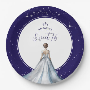 Sweet 16 Silver Ball Gown Dress Navy Blue Birthday Paper Plates