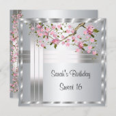 Sweet 16 Silver Birthday Birthday Party Invitation (Front/Back)