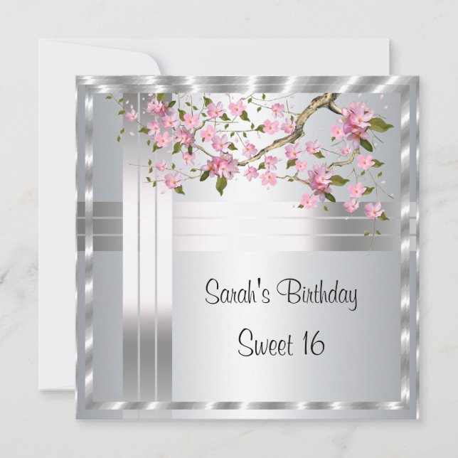 Sweet 16 Silver Birthday Birthday Party Invitation (Front)