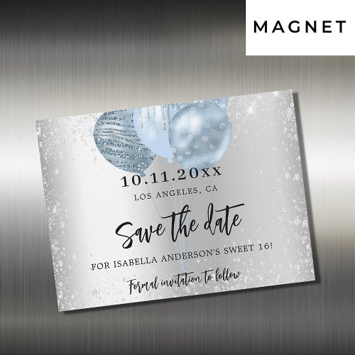 Sweet 16 silver blue balloons magnet save the date