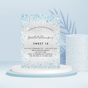 Sweet 16 silver blue glitter elegant party invitation