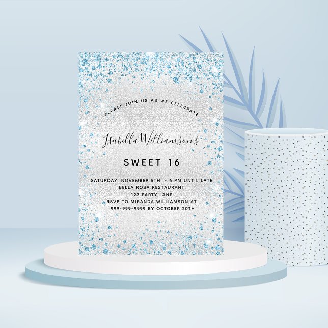 Sweet 16 silver blue glitter luxury invitation (Creator Uploaded)