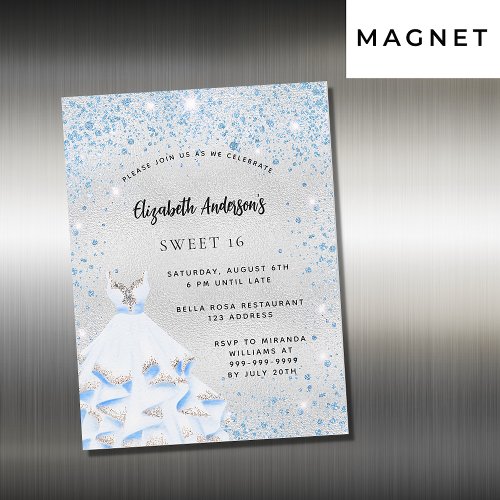 Sweet 16 silver blue sparkles party luxury magnetic invitation