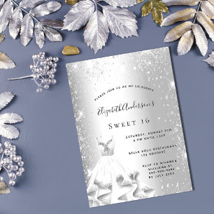 Sweet 16 silver dress glitter glamorous invitation postcard