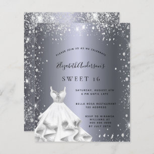 Sweet 16 silver dress glitter invitation