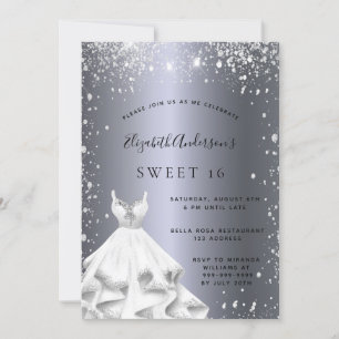 Sweet 16 silver dress glitter sparkle glamorous invitation