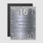 Sweet 16 silver glitter drips invitation magnet (Front/Back)