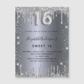 Sweet 16 silver glitter drips invitation magnet (Front)