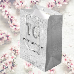 Sweet 16 silver glitter dust monogram birthday medium gift bag