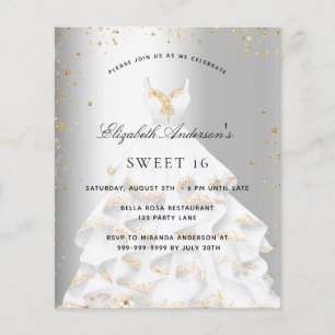 Sweet 16 silver gold dress budget invitation flyer