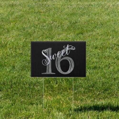 Sweet 16  Silver Gray Faux Glitter 16th Birthday Sign