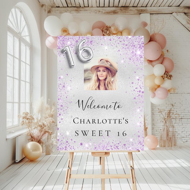 Sweet 16 silver lavender glitter photo party foam board (Creator Uploaded)